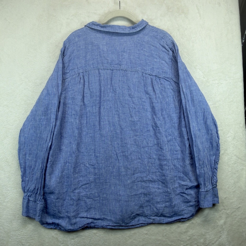 L.L.Bean Linen Shirt Womens 3X Blue Button Front Long Sleeve Beach Coastal - Picture 8 of 9